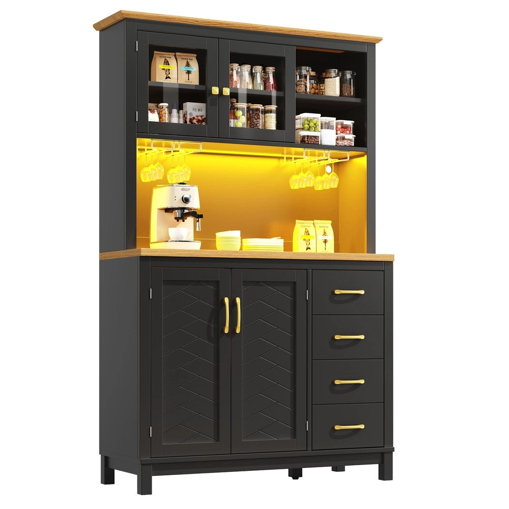 Credenza Buffet con LED ¨C Xylo ¨C Verde/Nero/Bianco, 4 Ante, 105x40x180cm