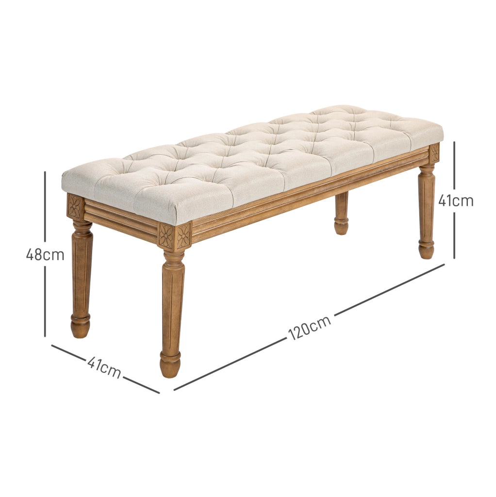 Panca imbottita 120x41x48 cm con rivestimento in poliestere color bianco crema
