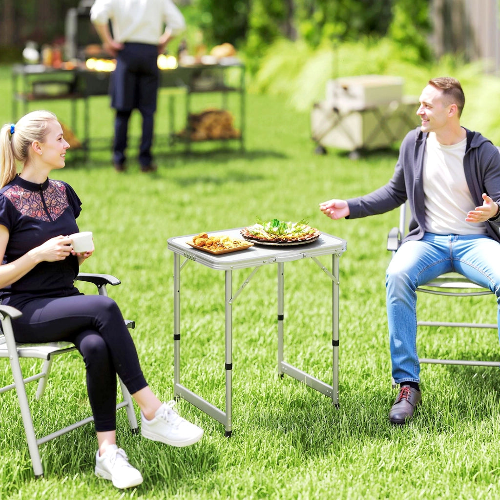 Tavolo da campeggio pieghevole ad altezza regolabile, tavolo da giardino richiudibile a valigetta in alluminio e MDF bianco