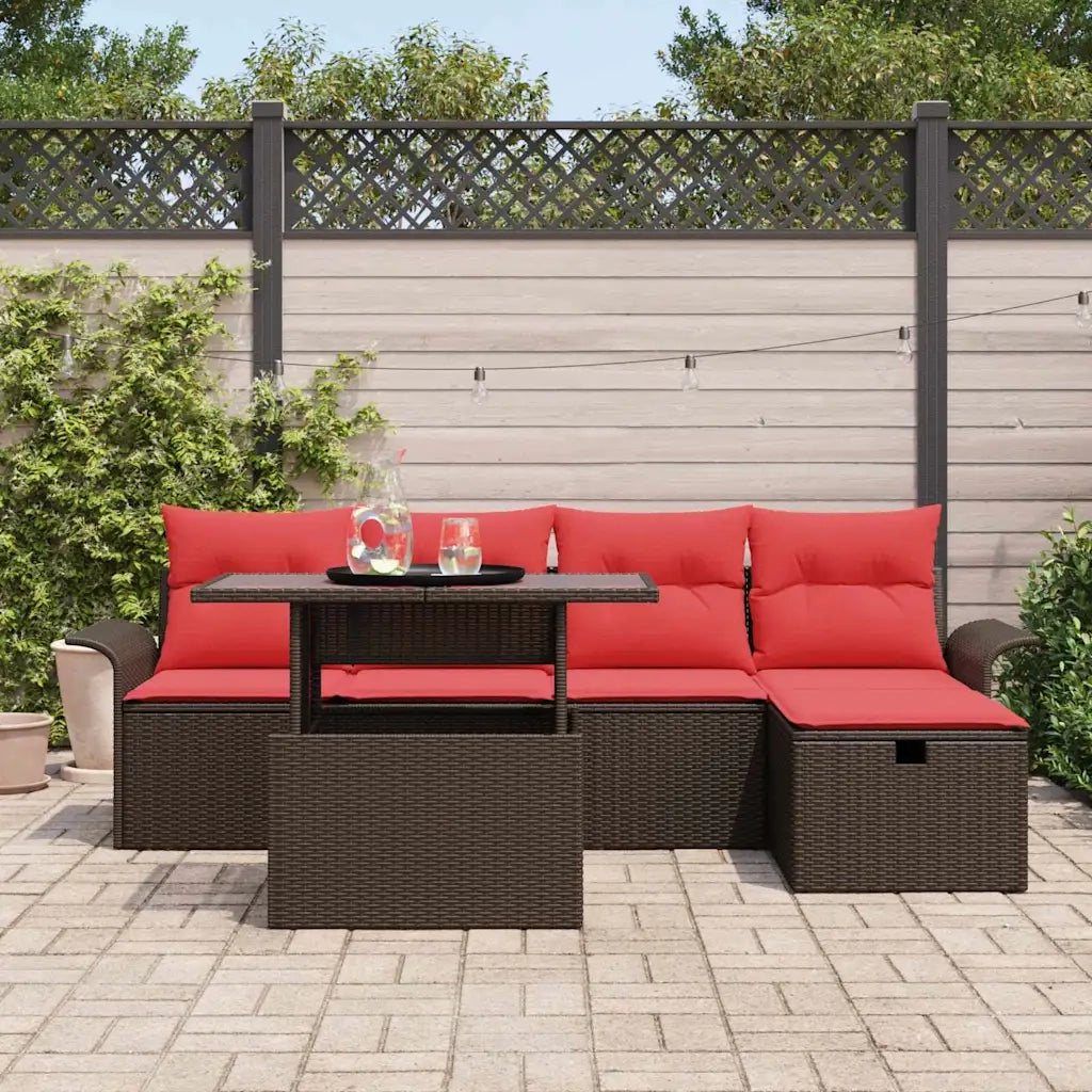 Set Divano da Giardino con cuscino 6 pcs Marrone Poly Rattan 3359671