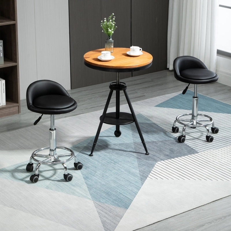 Sedia da Ufficio con Ruote Set da 2 con Schienale, Altezza Regolabile e Poggiapiedi, in Ecopelle, Nero, 38 × 38 × 57-72 cm