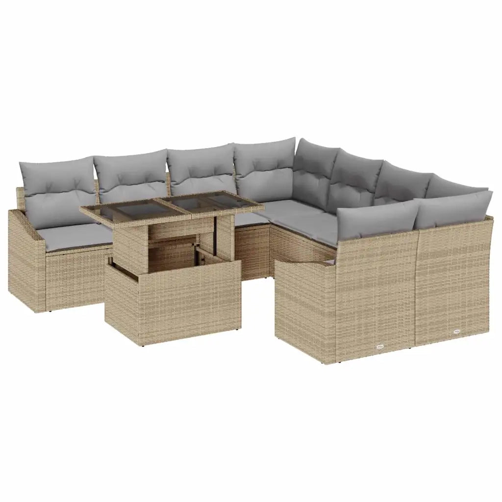 Set Divano da Giardino 9 pcs Beige e Grigio Chiaro polyrattan 3348976