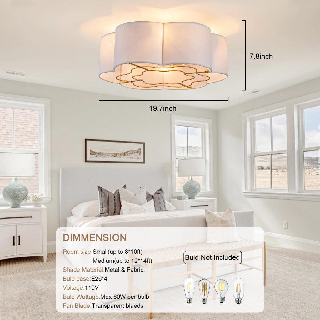 Ventilatore da soffitto con app Bluetooth e telecomando, 4 portalampade E26, oro e bianco, 6 velocità