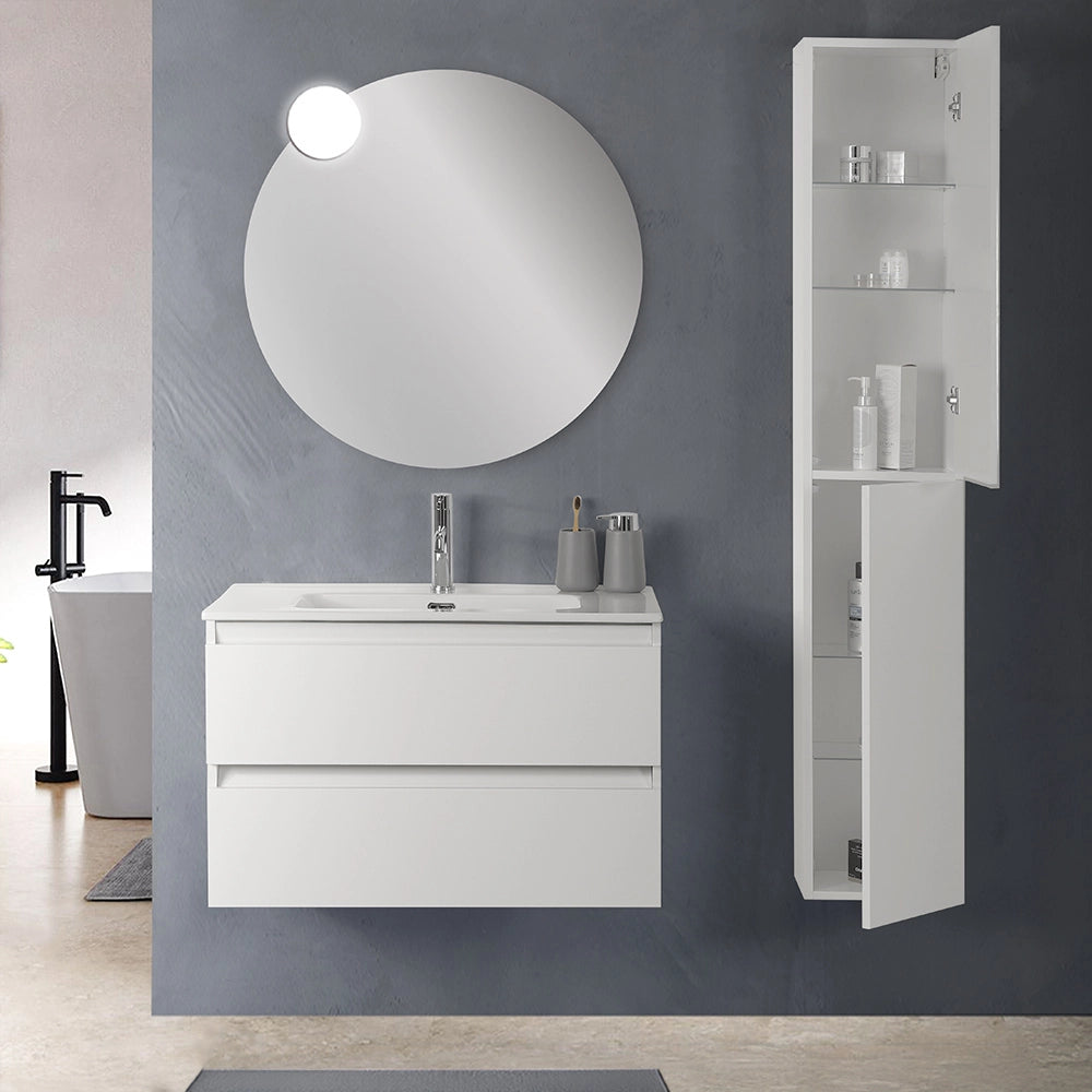 Mobile bagno sospeso 100 cm in legno bianco lucido 2 cassettoni con lavabo Leda