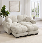 Divano modulare 2 posti 190x149x90 cm in ciniglia kaki chiaro con ottomana mobile