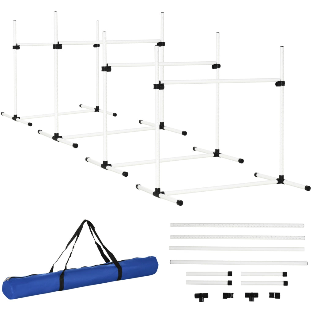 Set ostacoli agility per cani 99x65x94 cm in plastica bianca, altezza regolabile