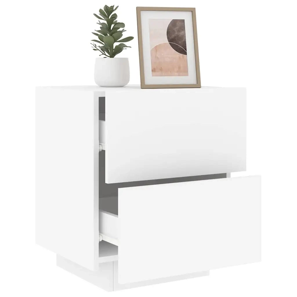 Comodino | Armadio da Notte | Mobiletto da notte con Luci LED Bianco in Legno Multistrato