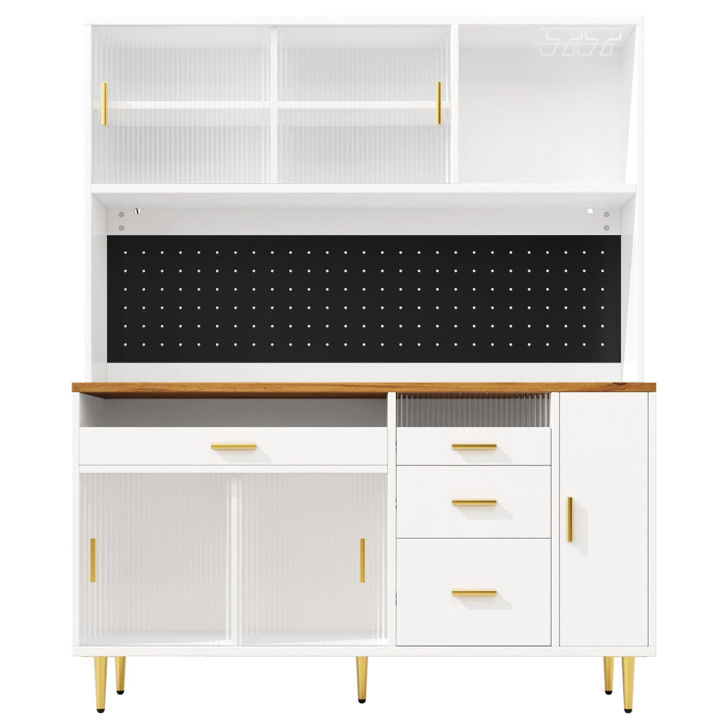 Armadio da cucina con illuminazione LED; MDF e vetro bianco