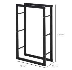 Portalegna in acciaio nero resistente fino a 97 kg, 60x25x100 cm