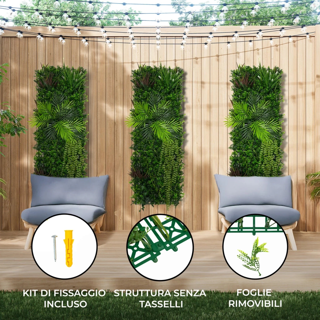 Piastrelle da Parete con Piante Artificiali 0,5m x 1.5m Pannello Erba Alina per Giardino e Arredo Casa