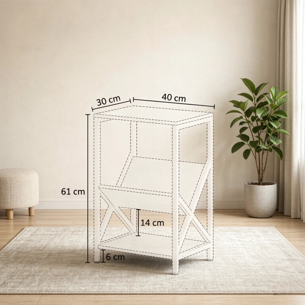 Tavolino laterale con portariviste a V e ripiano in pannello di particelle grigio scuro 40 × 30 × 61 cm