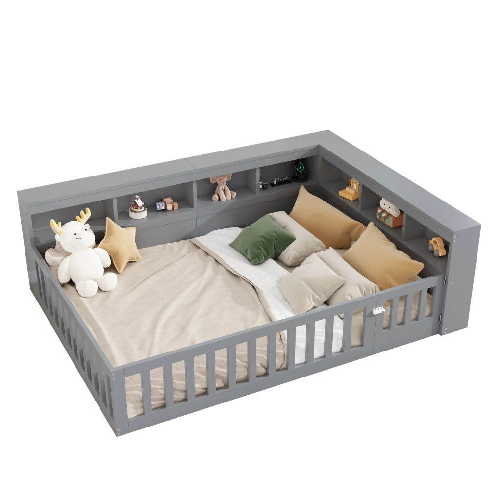 Letto divano 140 × 190 cm 2 posti con vano laterale; prese e USB; senza materasso; in pannelli di legno grigio