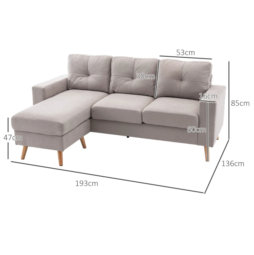 Divano angolare a 3 posti con chaise longue reversibile grigio chiaro