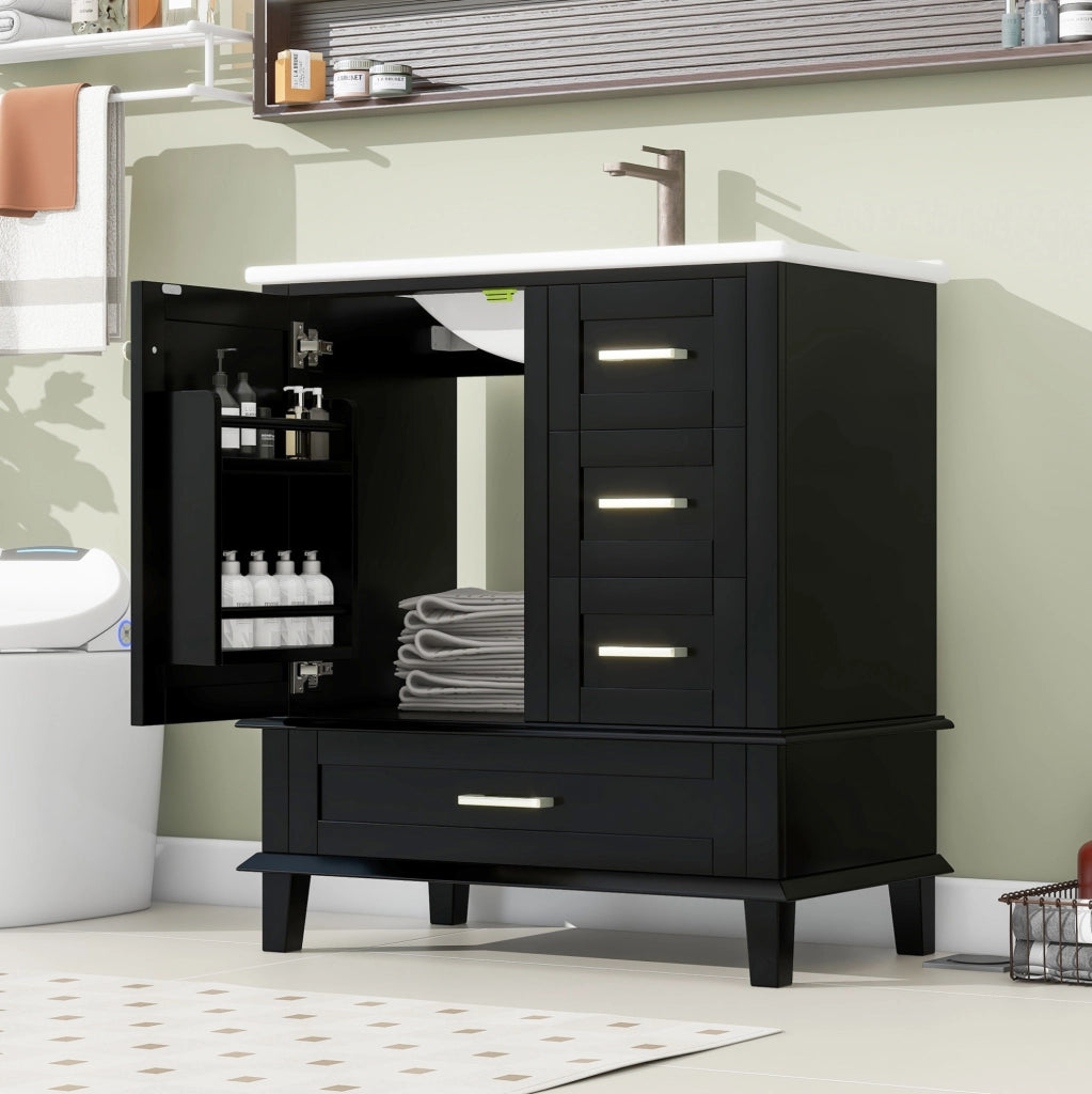 Mobile lavabo 76x46x83,5 cm in MDF e ceramica nero, contenitore bagno