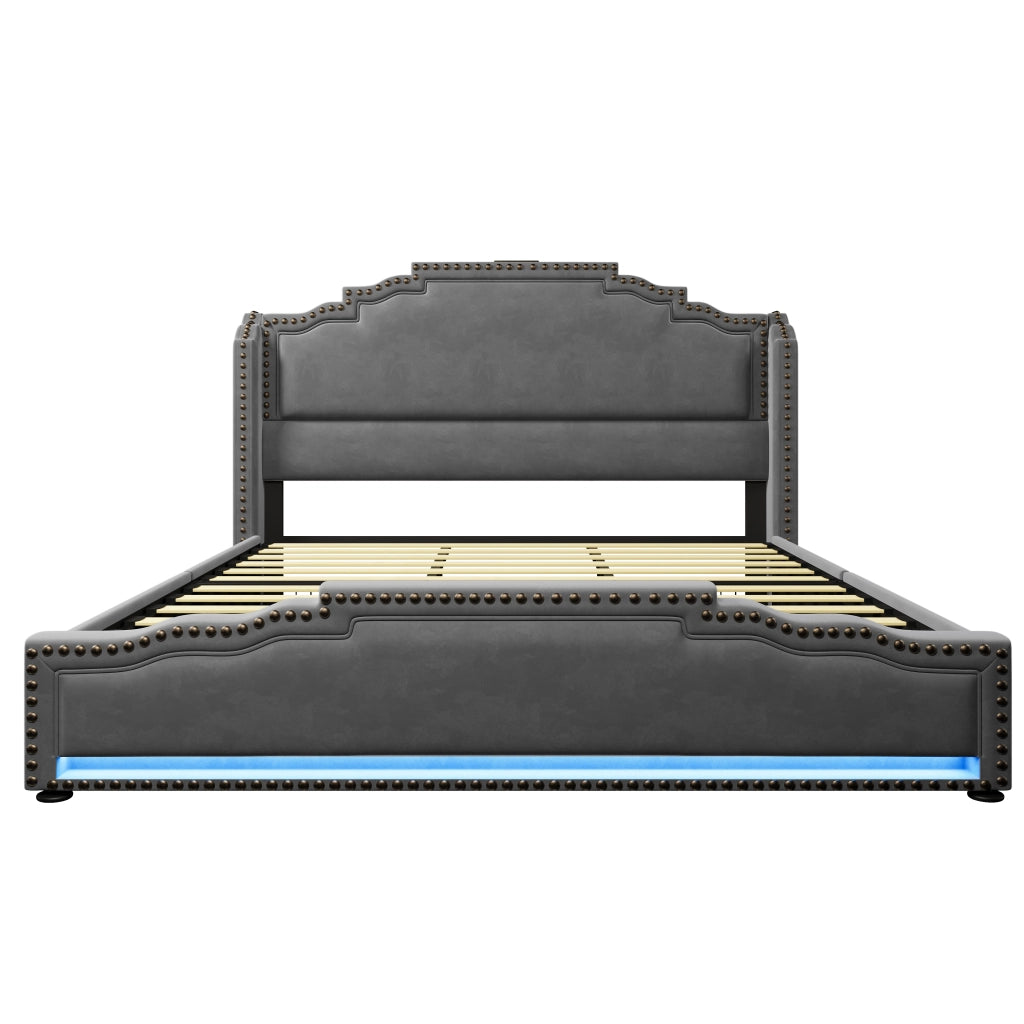 Letto con Cassetti 180x200 cm; Letto Matrimoniale - 4 Cassetti; USB; Type-C e LED