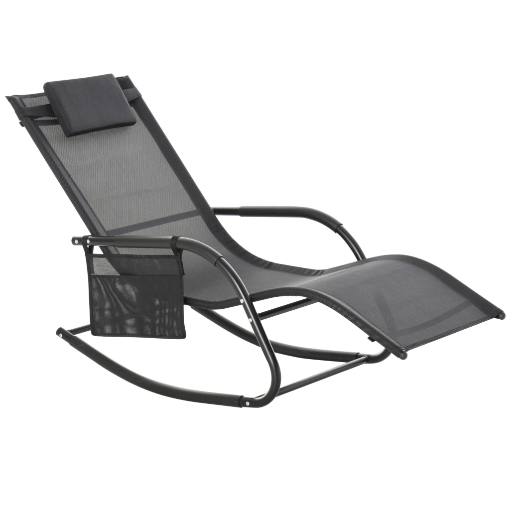 Poltrona a Dondolo Esterna con Braccioli e Tasca Laterale ¨C Minimal ¨C Nero 150x62x88 cm