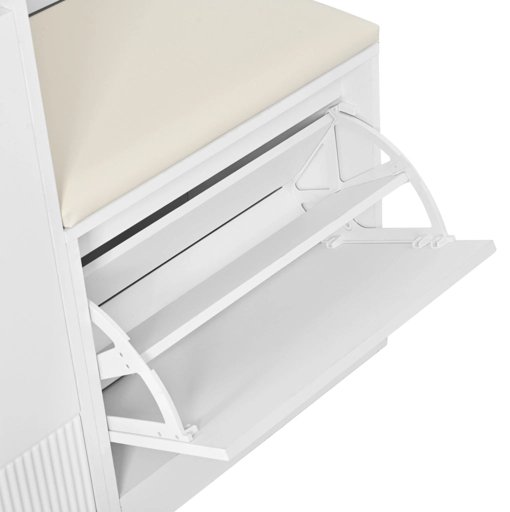 Guardaroba da ingresso 105x38x190 cm con scarpiera, specchio e LED in MDF bianco