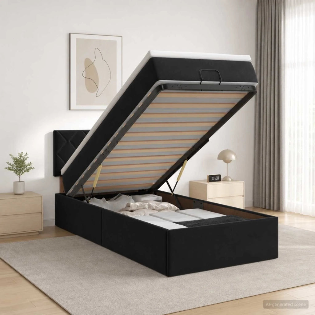 Letto Ottomano con Materasso e LED Nero 90 x 190 cm Velluto 3457181