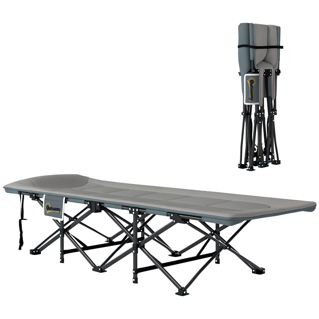 Lettino da campeggio pieghevole con materasso e cuscino grigio brandina per ospiti 187 x 67 x 37 cm fino a 150 kg robusto e pratico