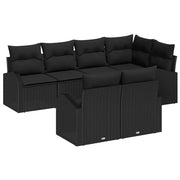 Set Divano da Giardino con cuscino 7 pcs Nero polyrattan