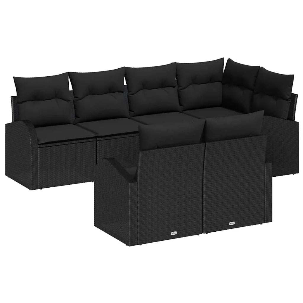 Set Divano da Giardino con cuscino 7 pcs Nero polyrattan