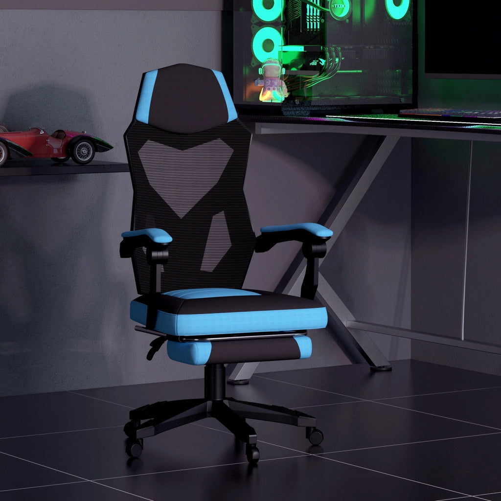 Sedia Gaming con Poggiapiedi e Schienale Regolabile ¨C Minimal ¨C Blu e Nero 58x63x112-122 cm