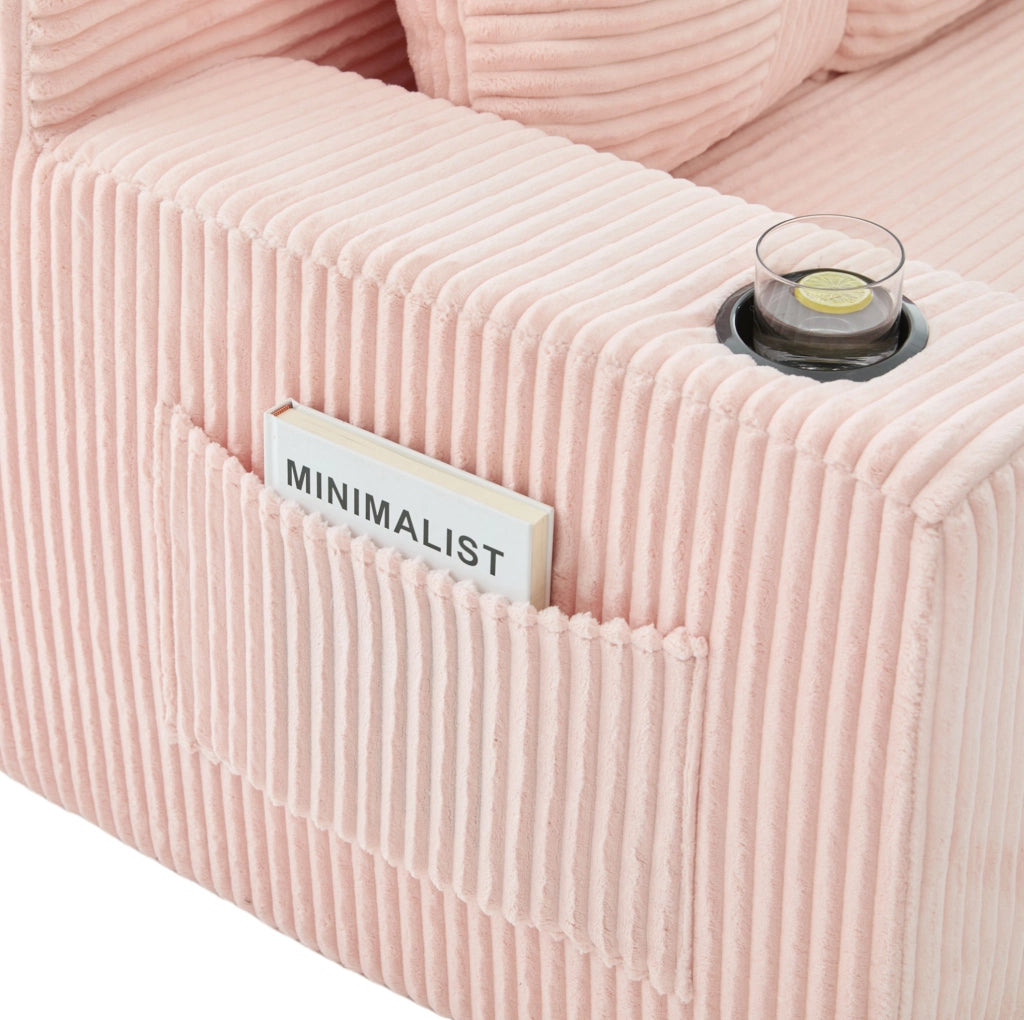 DIVANO Modulare da Pavimento 2 Posti 172x87x64 cm Velluto a Coste Rosa