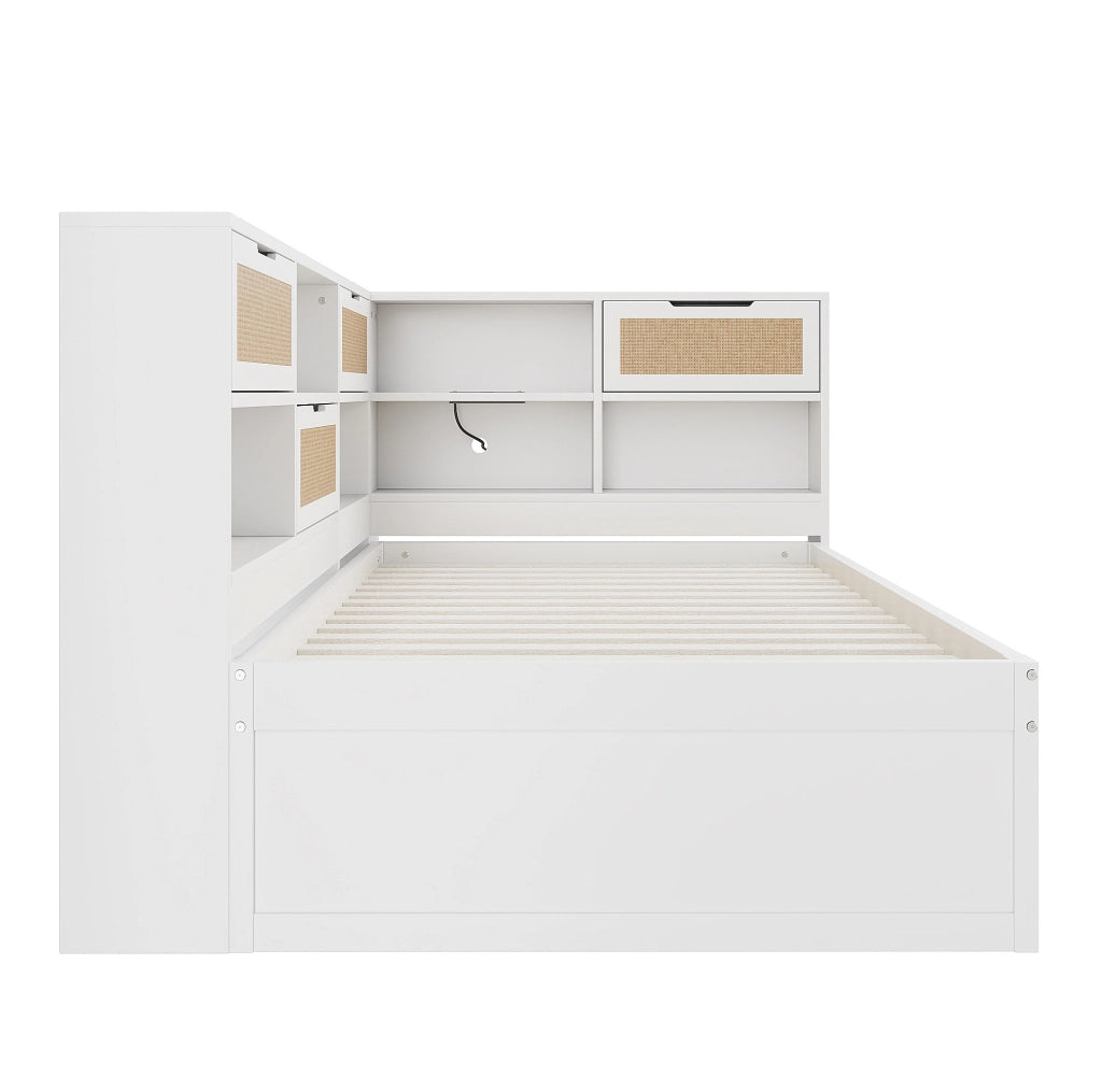Letto divano 90x200 cm con letto estraibile e prese di ricarica in legno bianco