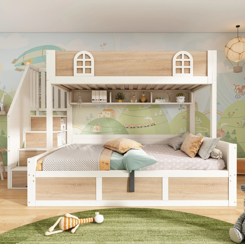 Letto a castello 90x200/140x200 con scala contenitore