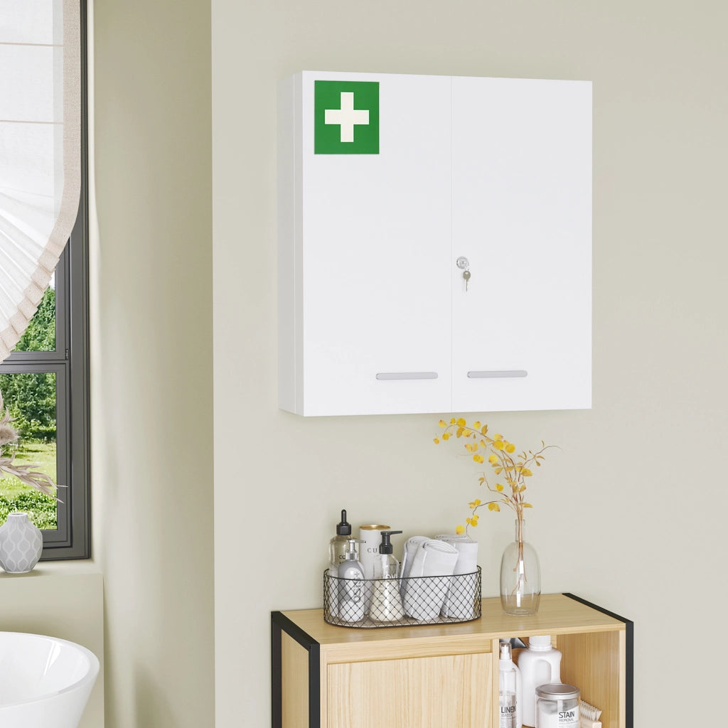 Armadietto per Medicinali 6 Ripiani con Serratura e 2 Chiavi 55x18x60 cm, Mobiletto Primo Soccorso Bianco Pratico e Salvaspazio