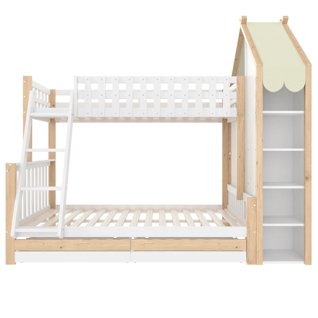 Letto a castello 90 × 200 cm e 140 × 200 cm 3 posti; mensole e 2 cassetti; senza materasso; bianco naturale