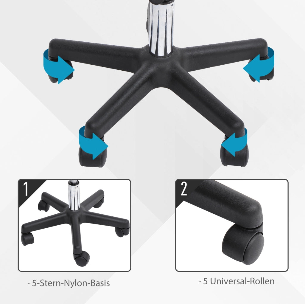 Sgabello girevole ULEVR nero con schienale, altezza regolabile 43-55 cm e 5 ruote in nylon
