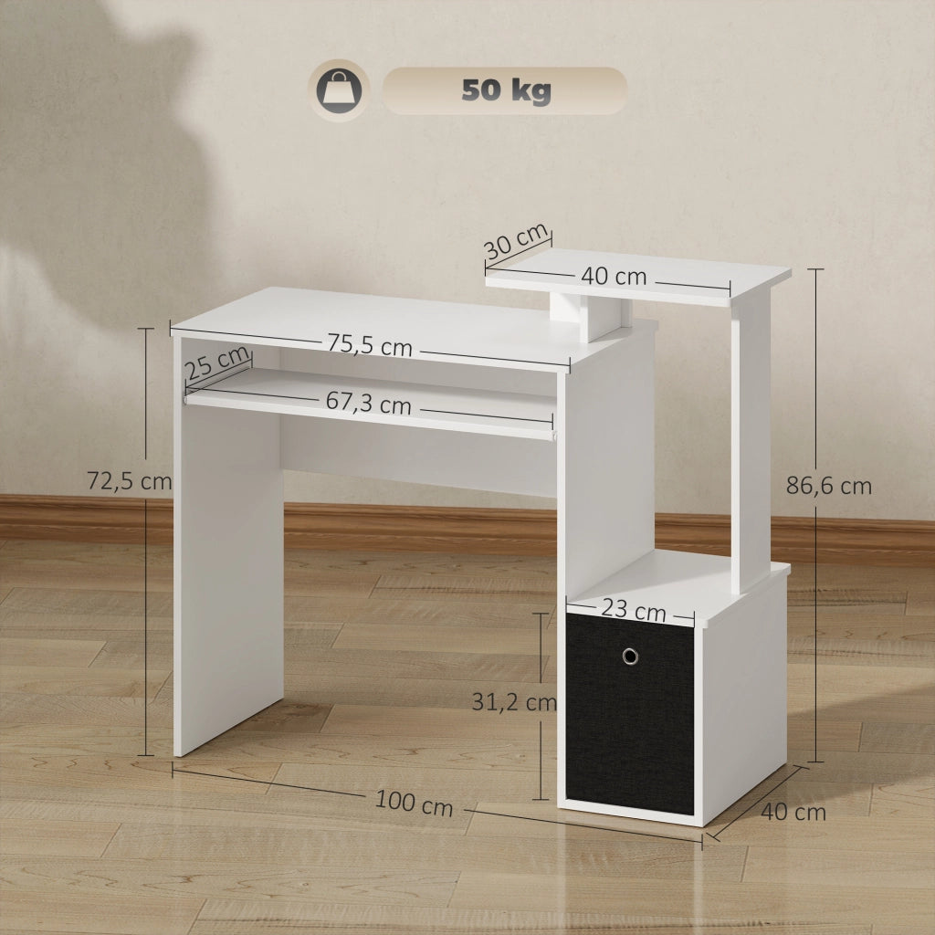 Scrivania per Computer con Scaffale e Ripiani ¨C Xylo ¨C Nero e Bianco