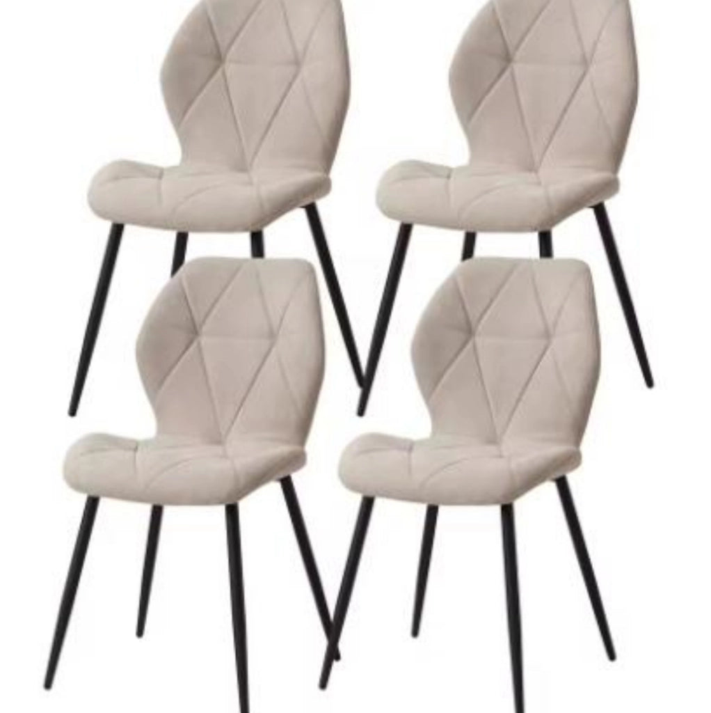 SEDIA Imbottita in Lino Beige con Gambe in Metallo Nero, Set da 4 pezzi