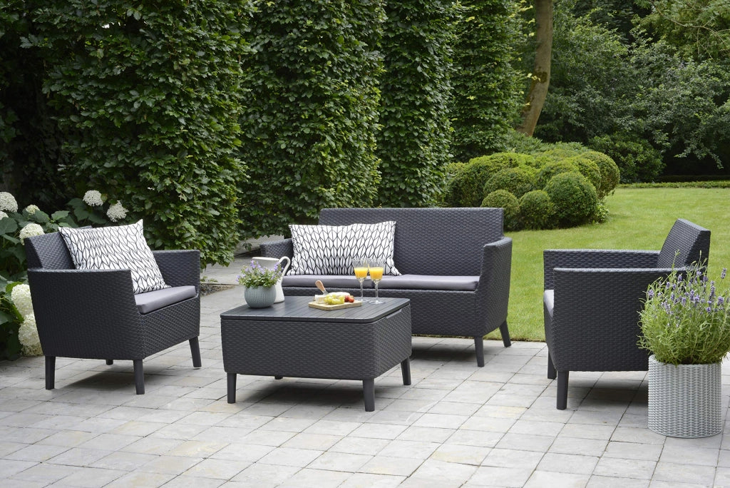 Salottino da Esterno Salemo Lounge Set in Resina Effetto Rattan 4 Pezzi