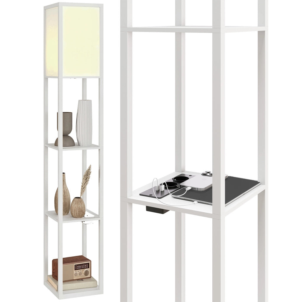 Lampada da Terra con Ripiani e USB ¨C zephmum ¨C Bianco