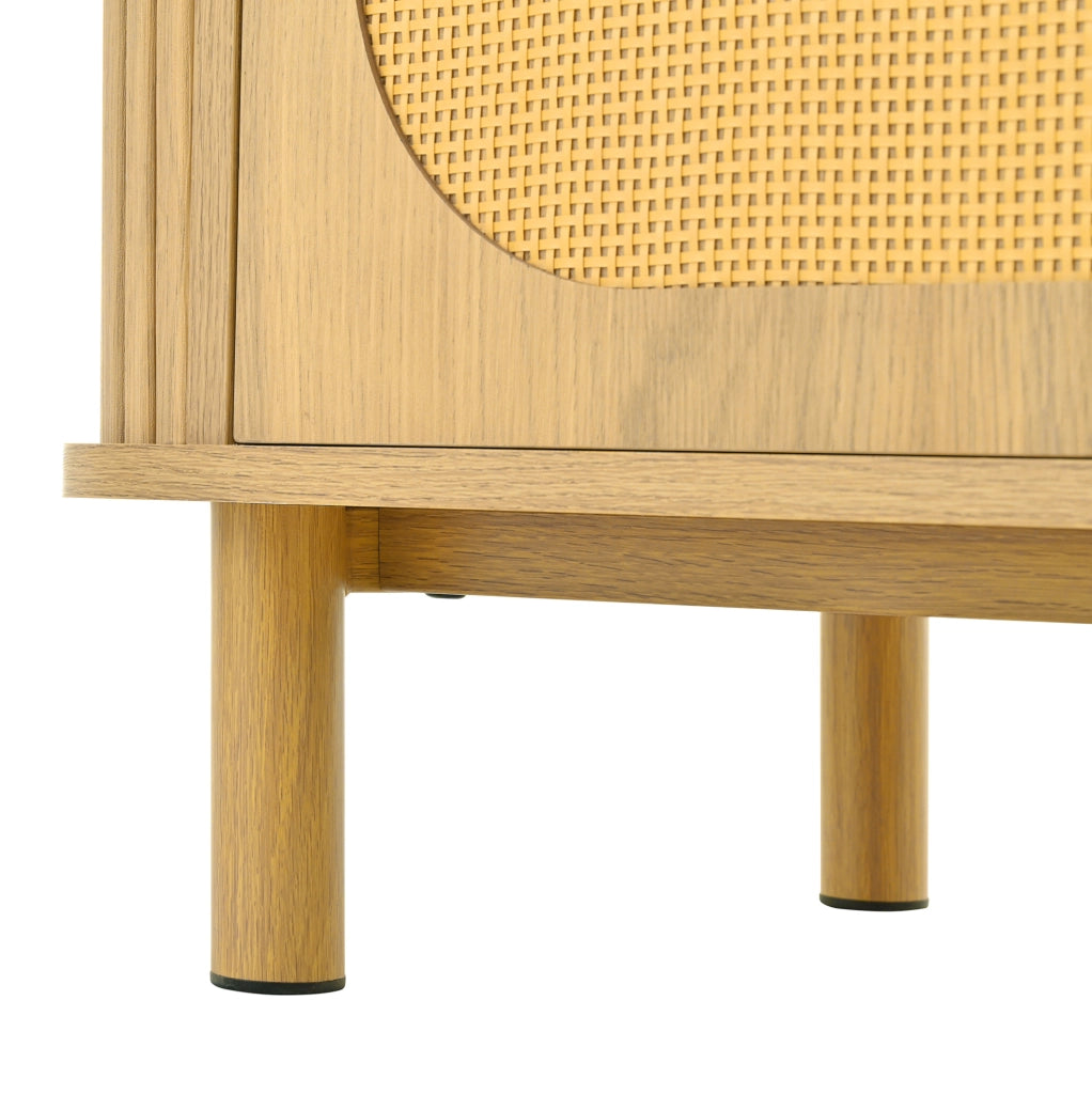 Credenza 140x40x80 cm in MDF effetto legno naturale con ante in rattan e cassetto HOMVRA