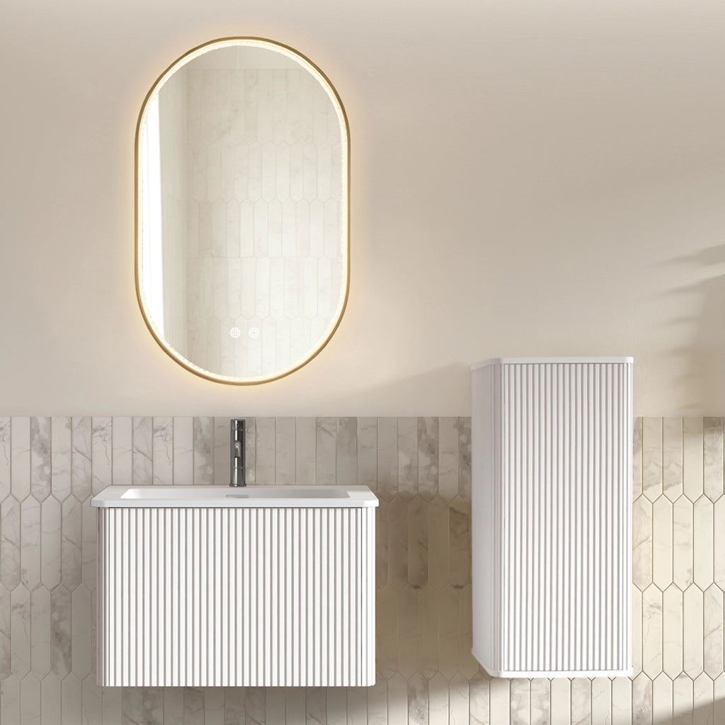 Mobile da bagno con specchio LED e mobile laterale - per bagno - bianco