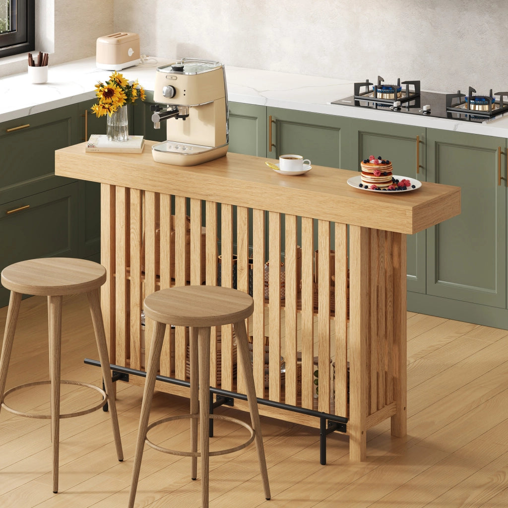 Tavolo bar 160x40x105 cm con ripiani a 2 livelli e poggiapiedi in MDF naturale HOMVRA