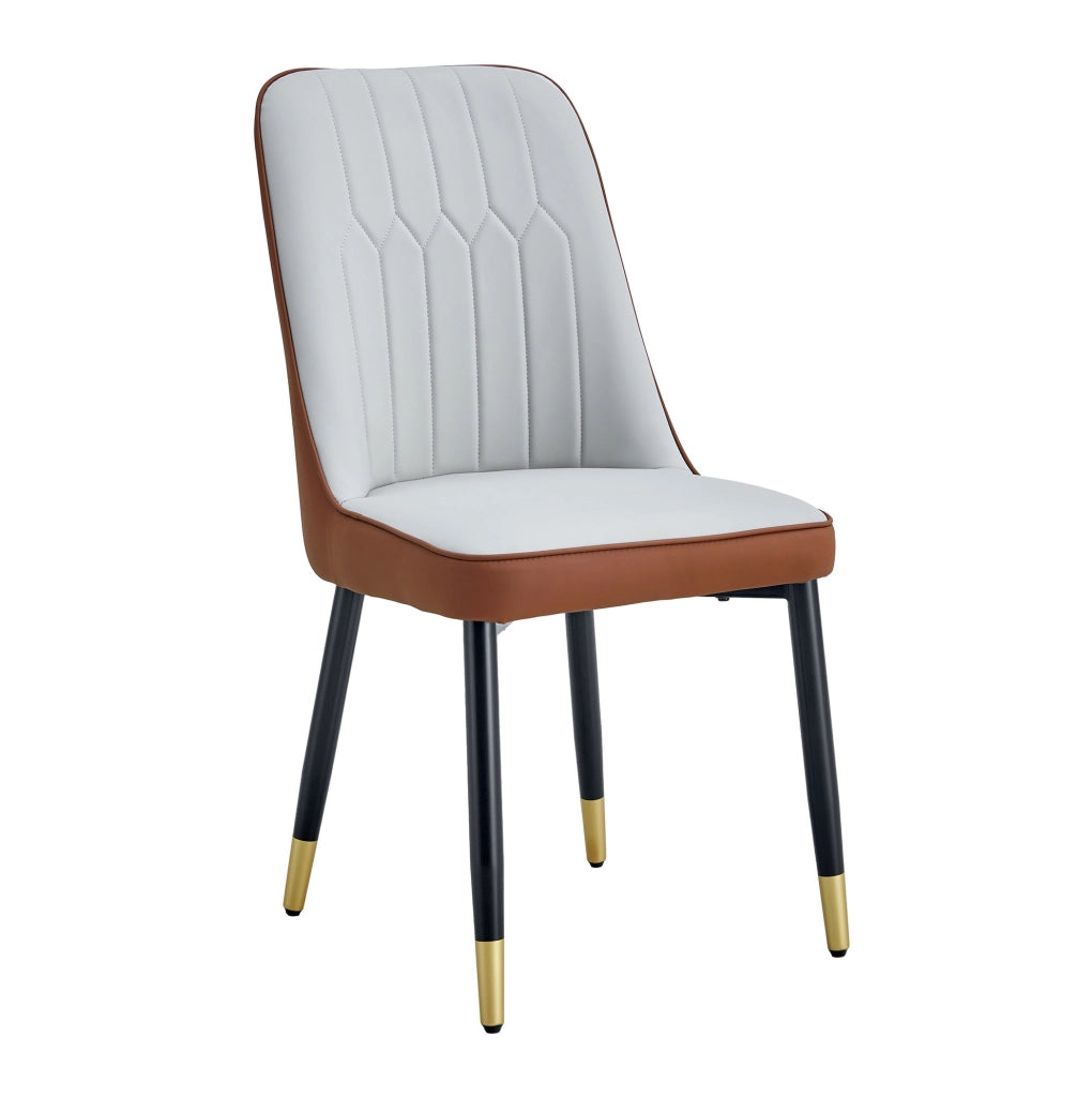 Set da 2 sedie da pranzo moderne con schienale in ecopelle bicolore grigio chiaro e marrone e gambe in metallo nero
