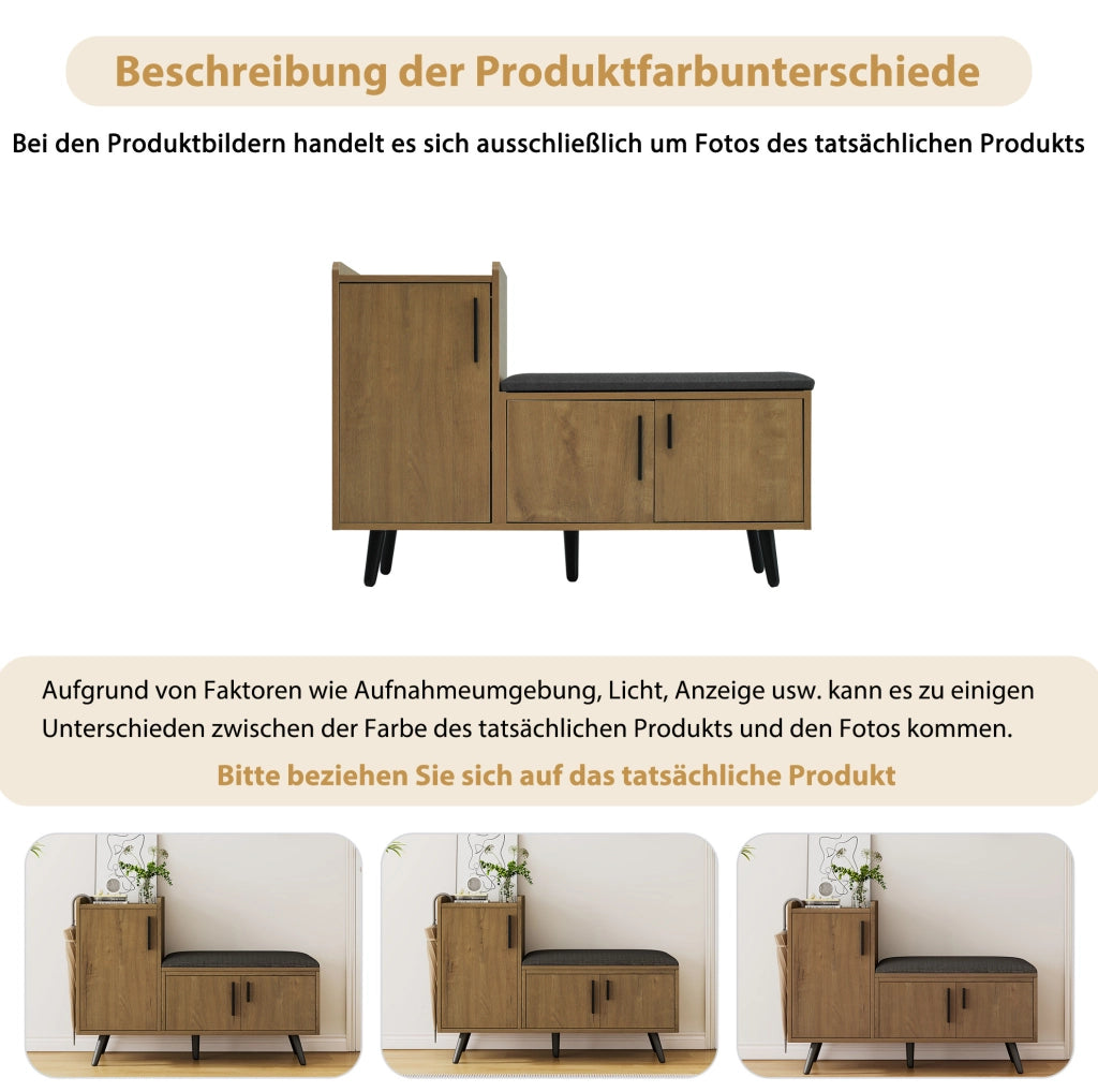 Panca Porta Scarpe Moderna con Tre Ante e Maniglie Asimmetriche in Metallo, 100x34x69 cm, Colore Naturale