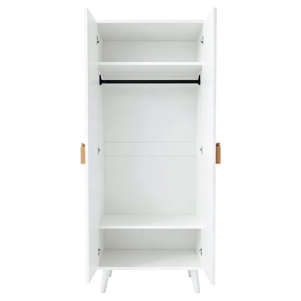 Armadio guardaroba 70x55x170 cm a 2 ante; vano appendiabiti e piedini rialzati; MDF bianco