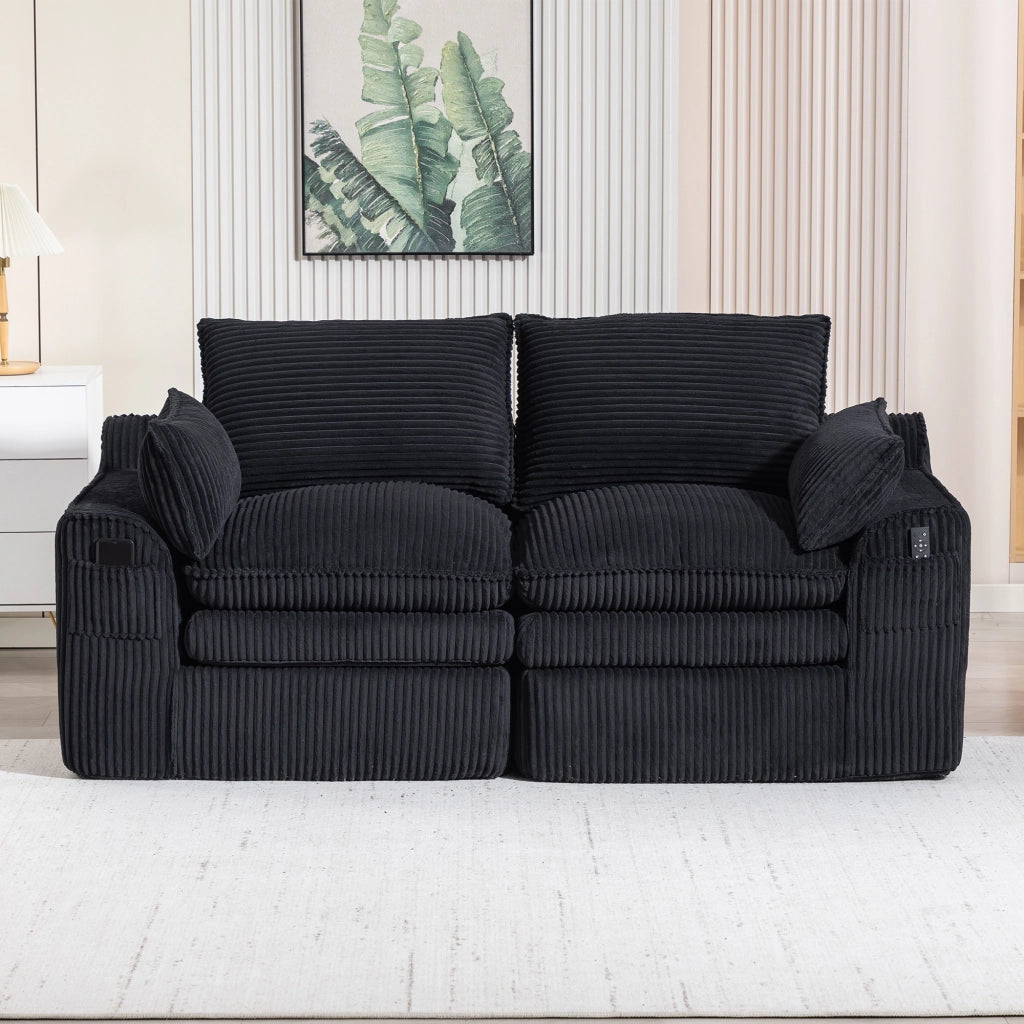 Divano 2 Posti in Tessuto ¨C MINIMAL ¨C Nero, Cuscini, Braccioli