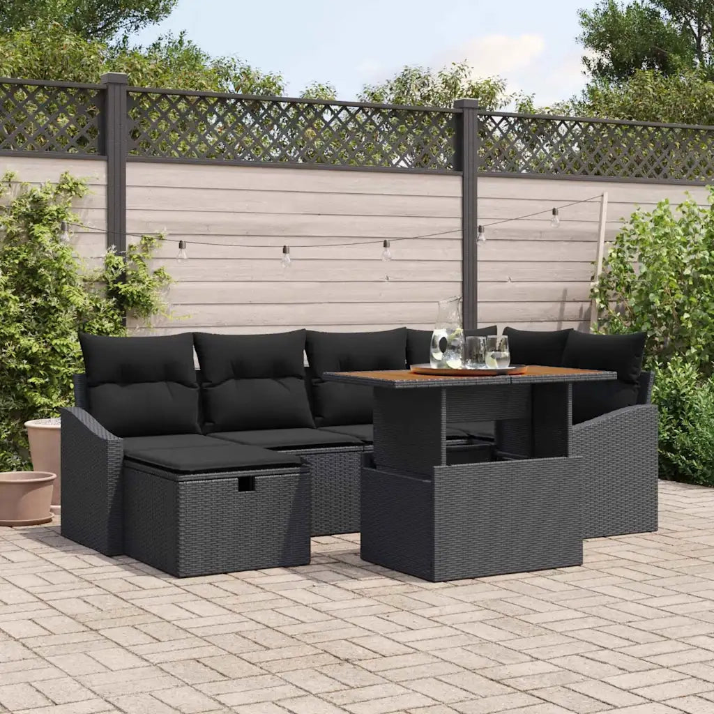 Set Divano da Giardino con cuscino 7 pcs Nero polyrattan 3360027