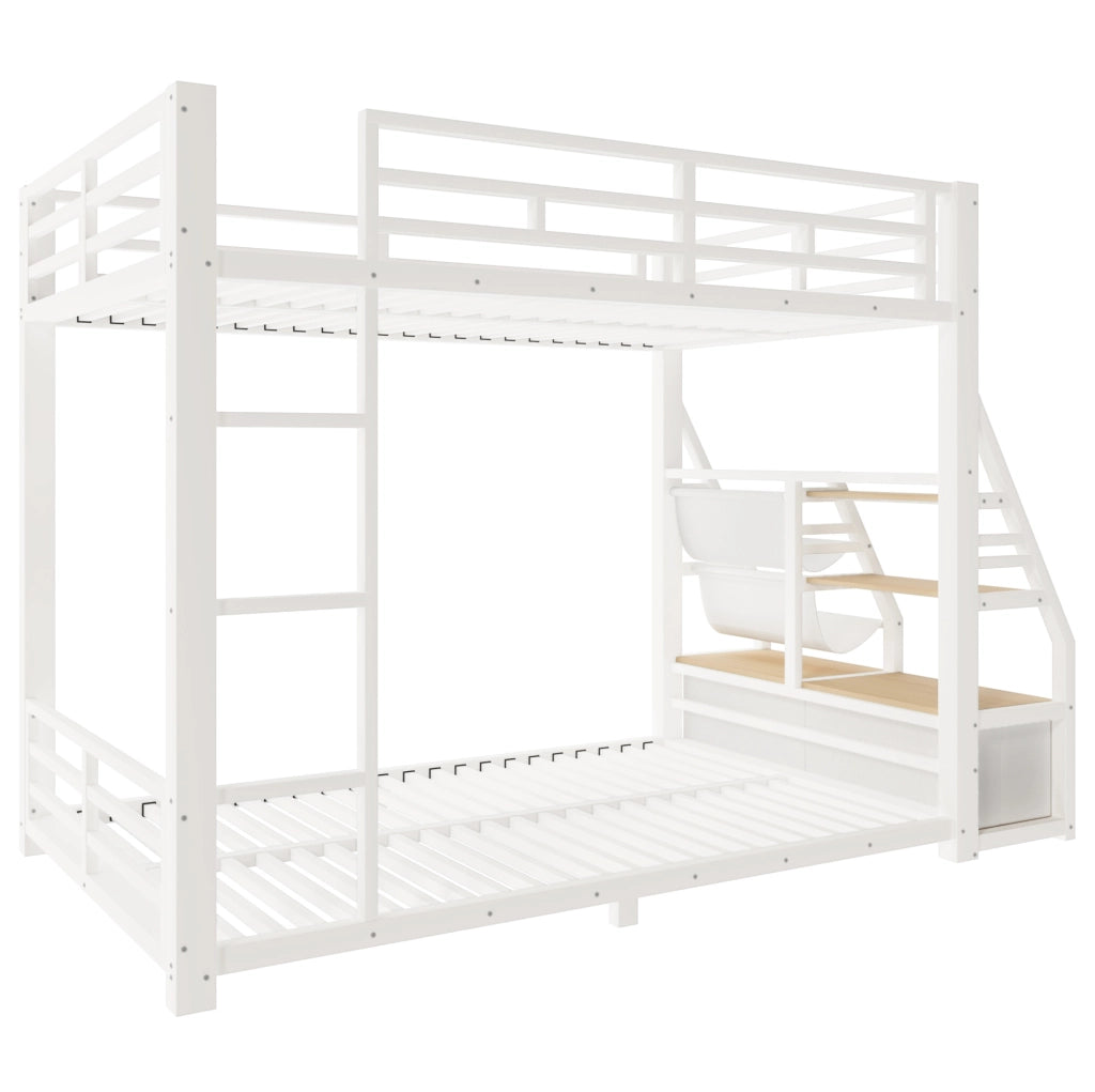 Letto a castello 90x200 cm in legno e metallo bianco con LED e 2 cassetti