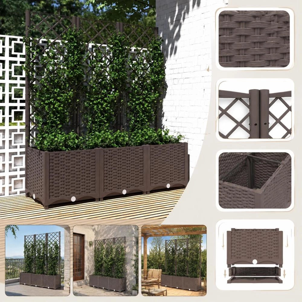 Garden Planter With Trellis Brown 120 X 40 X 136 Cm PP