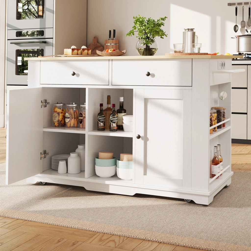 CREDENZA CUCINA 151,5x59,7x91,7 cm Bianco/Naturale con prese elettriche