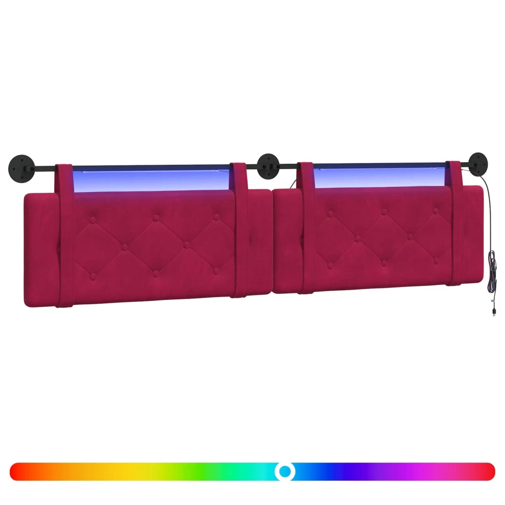Testiera | Testata sospesa Con luce LED Rosso Vino Velluto