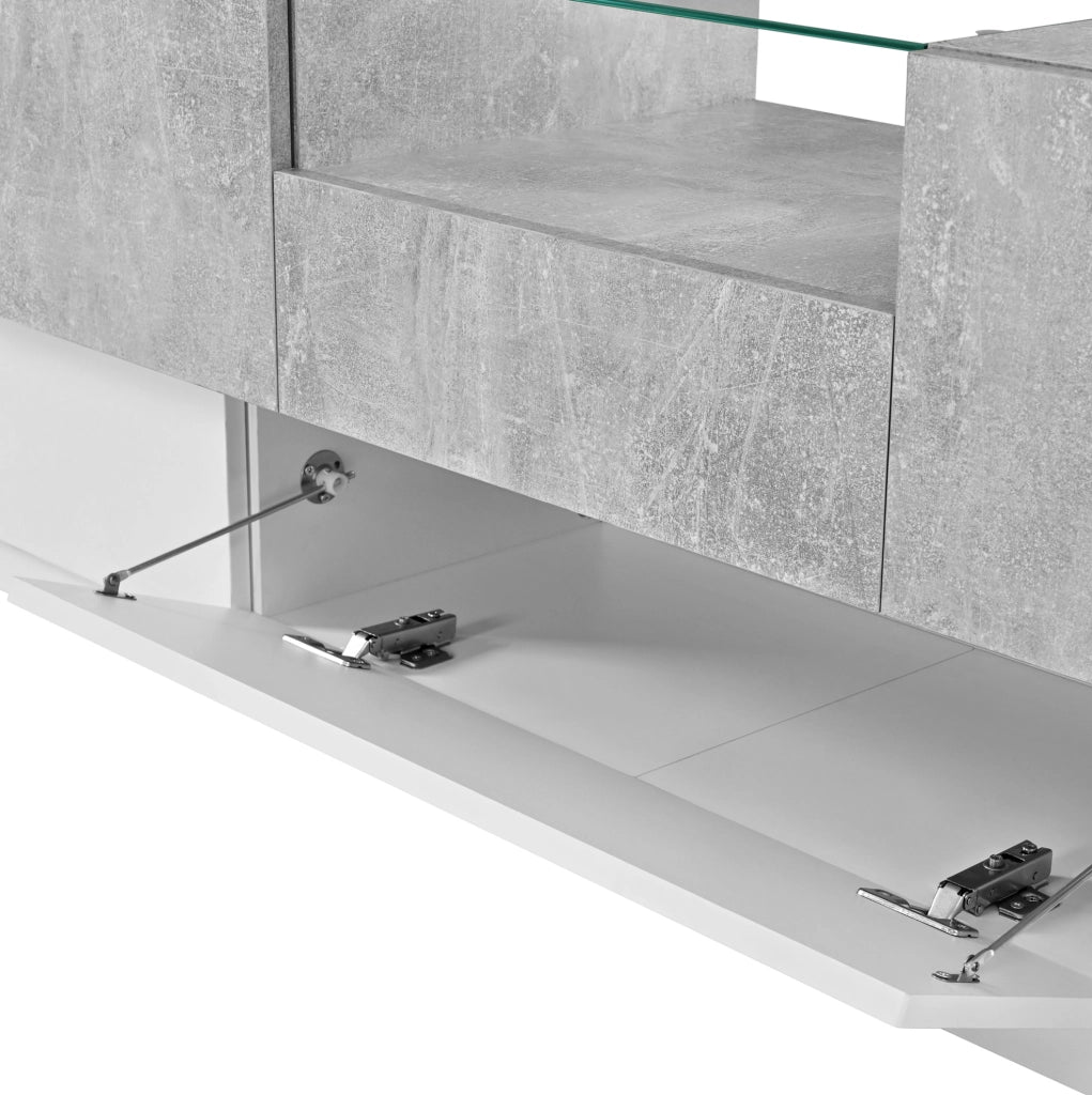 MOBILE TV 200x33x48,5 cm Bianco Lucido ed Effetto Cemento