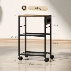 Supporto per stampante con ruote, prese elettriche, USB e USB-C, capacità 40 kg, colore marrone rustico